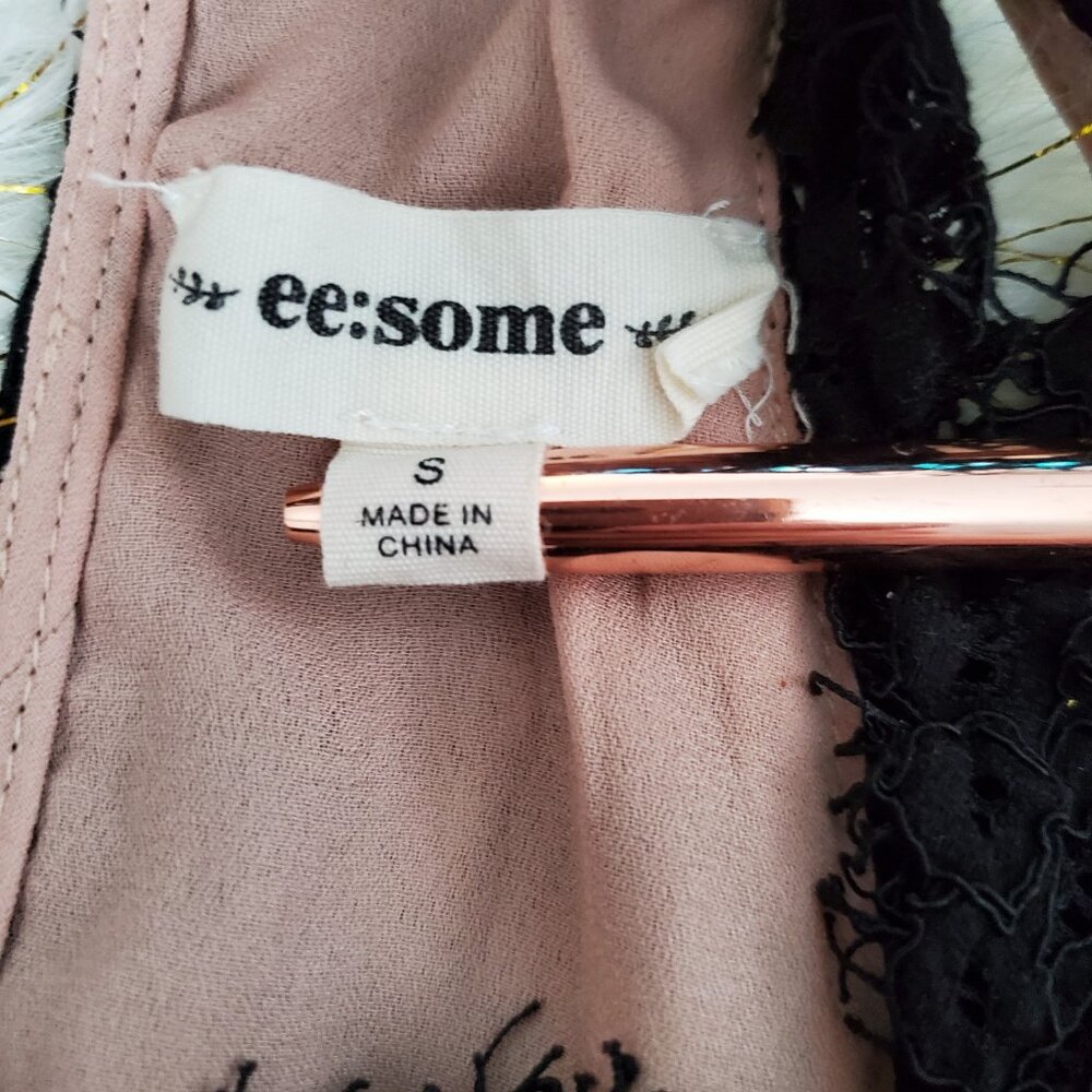 ee:some Vision Lace Hi Neck Round Hem Tank Top Size S Black Lace Nude Lining - Picture 11 of 11